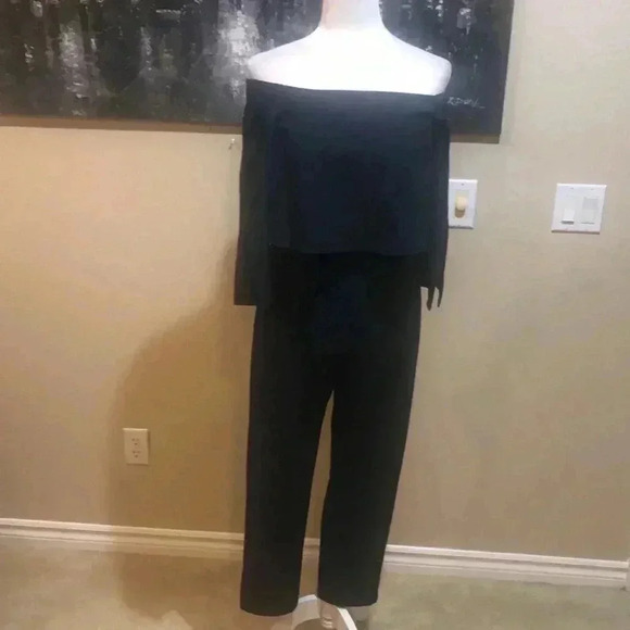 ASOS Navy Split Bell Sleeves Faux Top On/Off Shoulder Zipper Back Jumpsuit-Sz 4 - Picture 11 of 16